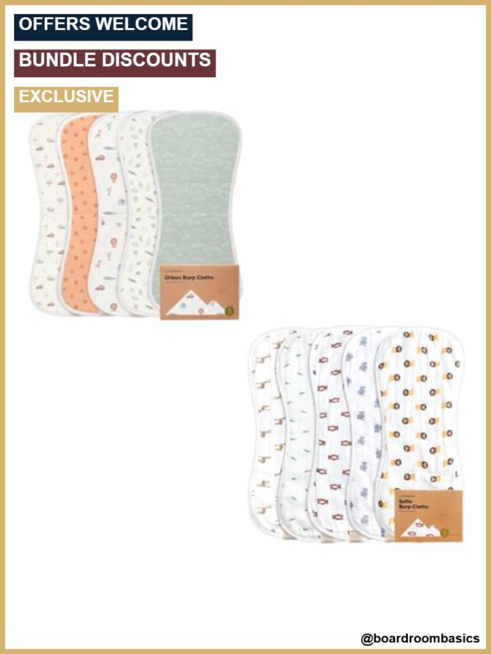5-Pack Baby Burp Cloths Cotton Muslin Ultra Absorbent Newborn
